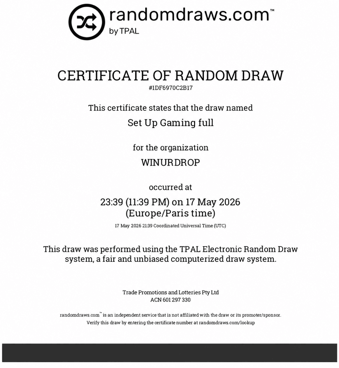 Certificat randomdraws.com